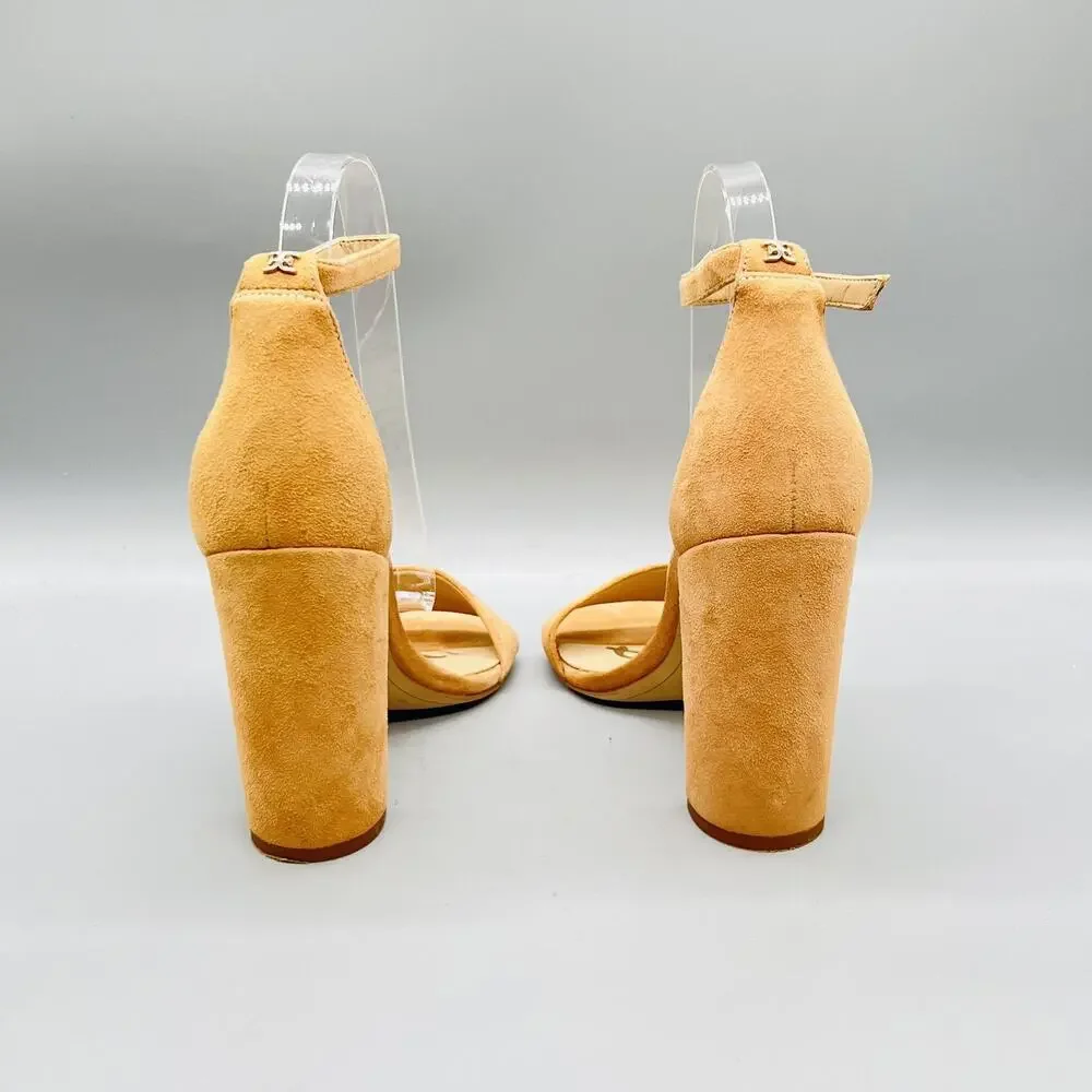 Sam Edelman Sandals Womens 9 Beige Suede Yaro Ankle Strap Block Heel Shoes